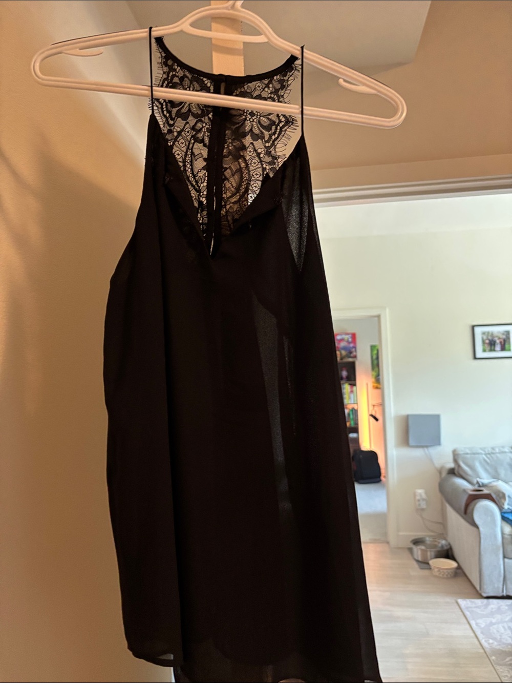 Japna Black Lace-Back Chiffon Tank Top
